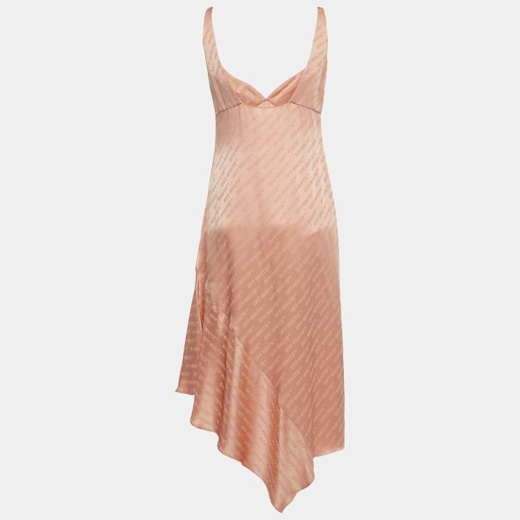 Pre Owned Off-White Pink Jacquard Satin Midi Dress M