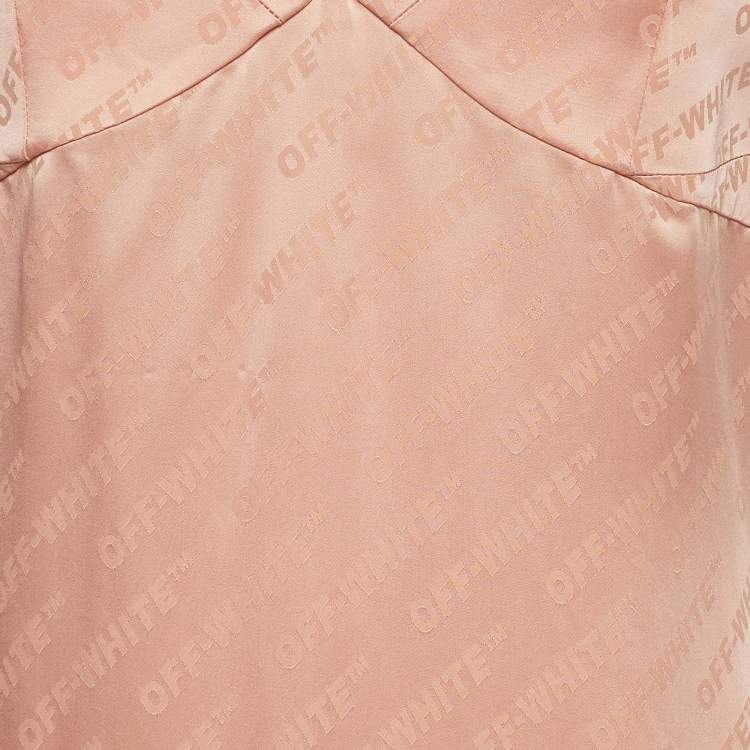 Pre Owned Off-White Pink Jacquard Satin Midi Dress M