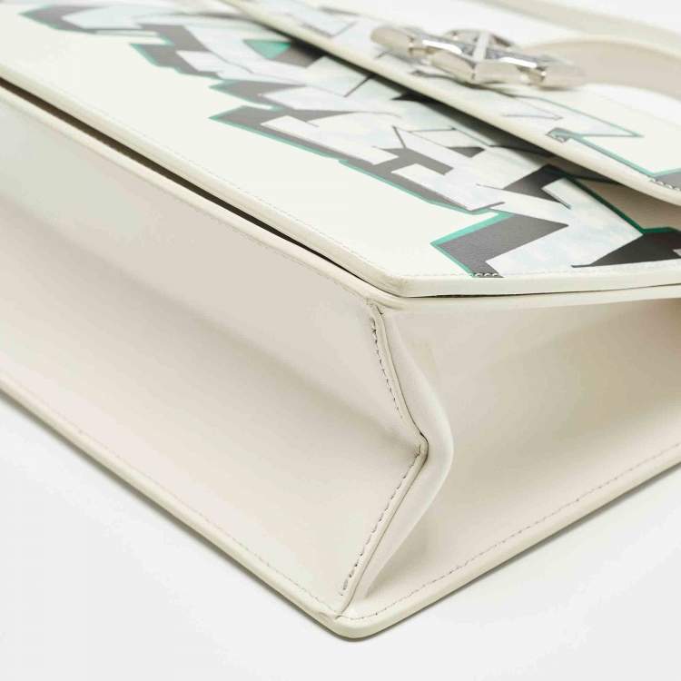 Pre Owned Off-White White Leather Graffiti 2.8 Jitney Top Handle Bag