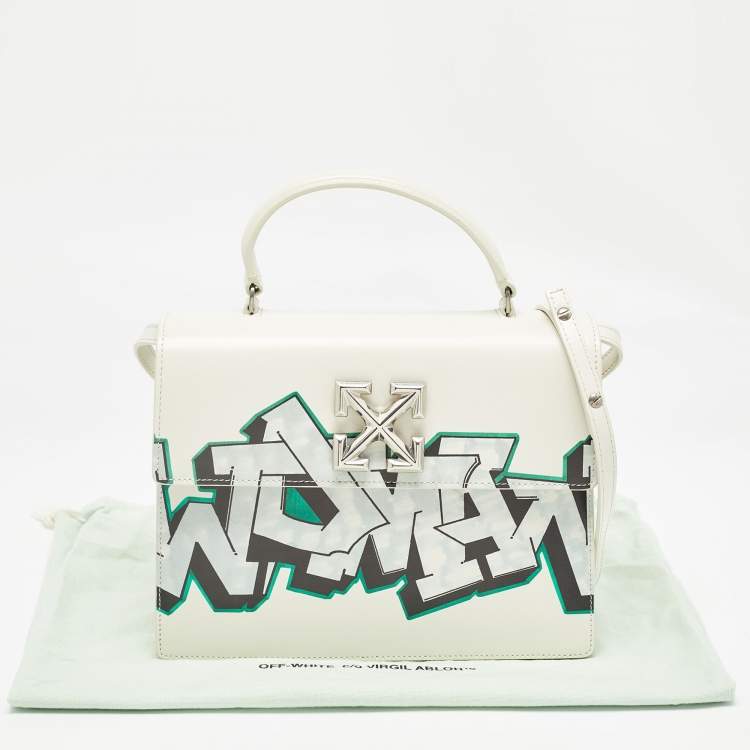 Pre Owned Off-White White Leather Graffiti 2.8 Jitney Top Handle Bag