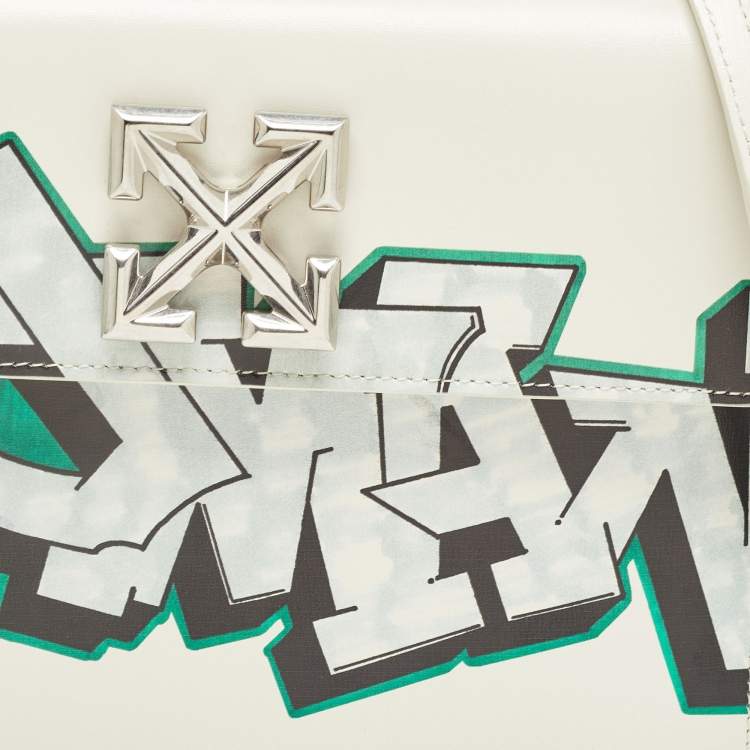 Pre Owned Off-White White Leather Graffiti 2.8 Jitney Top Handle Bag