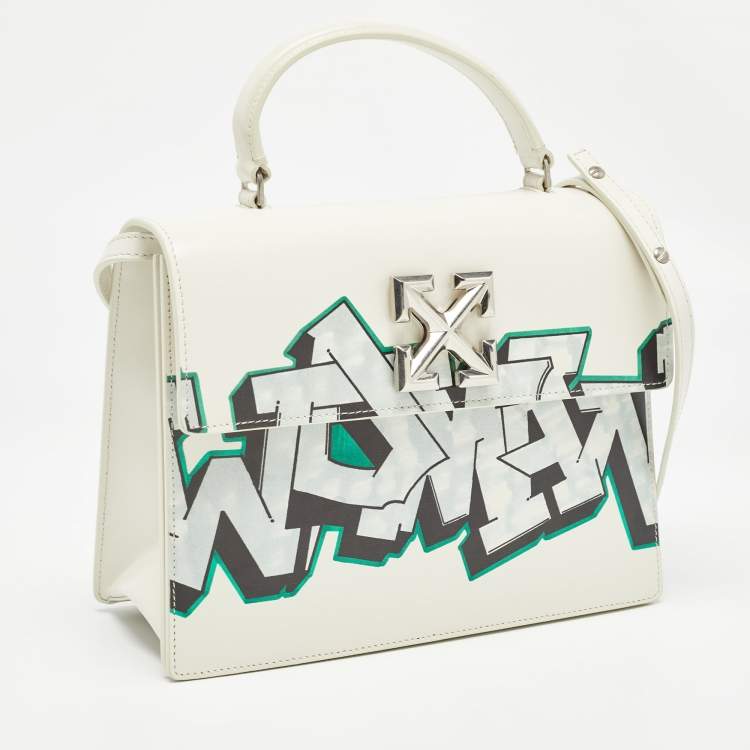 Pre Owned Off-White White Leather Graffiti 2.8 Jitney Top Handle Bag