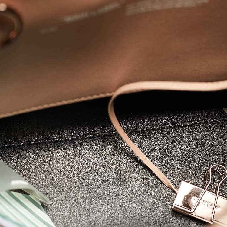 Pre Owned Off-White Beige/White Striped Leather Medium Binder Clip Vertical Tote