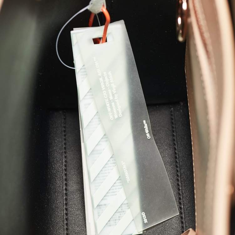 Pre Owned Off-White Beige/White Striped Leather Medium Binder Clip Vertical Tote