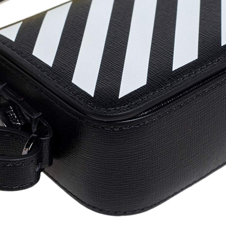 Pre Owned Off-White White/Black Diagonal Striped Leather Baby Flap Crossbody Bag