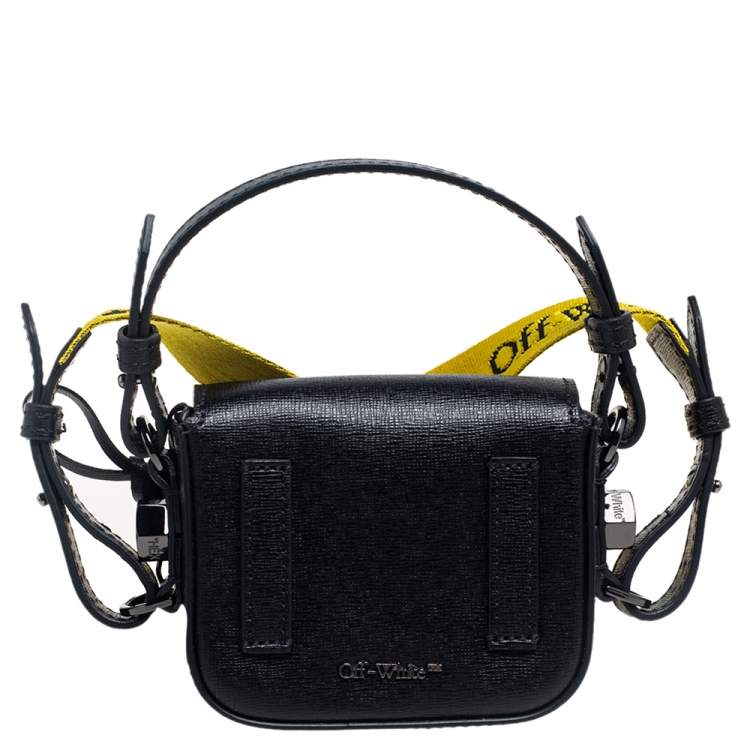 Pre Owned Off-White White/Black Diagonal Striped Leather Baby Flap Crossbody Bag