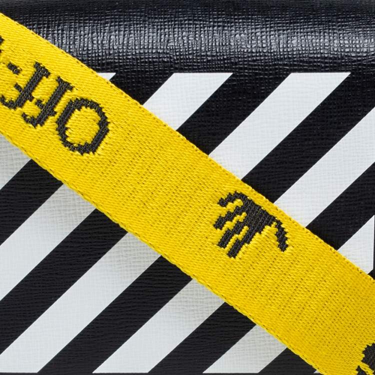 Pre Owned Off-White White/Black Diagonal Striped Leather Baby Flap Crossbody Bag
