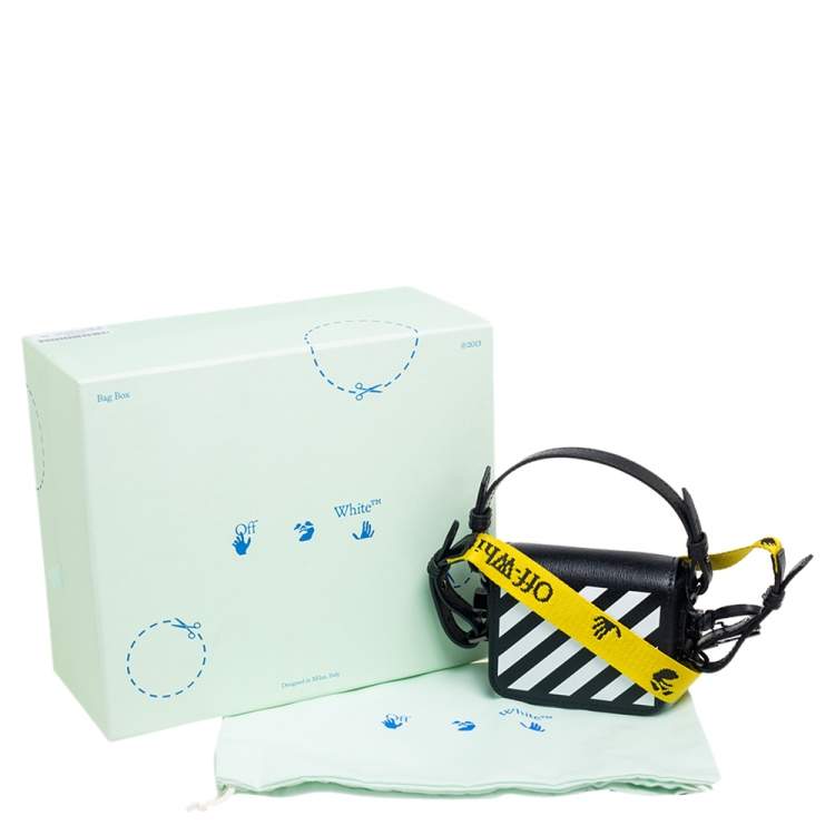 Pre Owned Off-White White/Black Diagonal Striped Leather Baby Flap Crossbody Bag