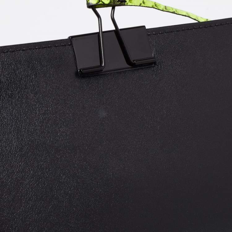 Pre Owned Off-White Green/Black Python Embossed Leather Small Binder Clip Flap Shoulder Bag