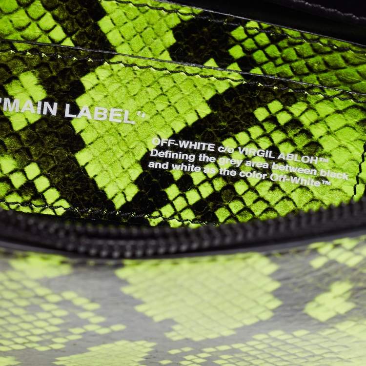 Pre Owned Off-White Green/Black Python Embossed Leather Small Binder Clip Flap Shoulder Bag