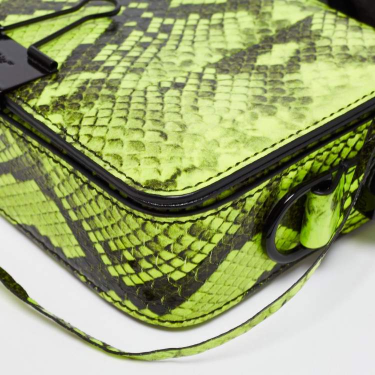 Pre Owned Off-White Green/Black Python Embossed Leather Small Binder Clip Flap Shoulder Bag