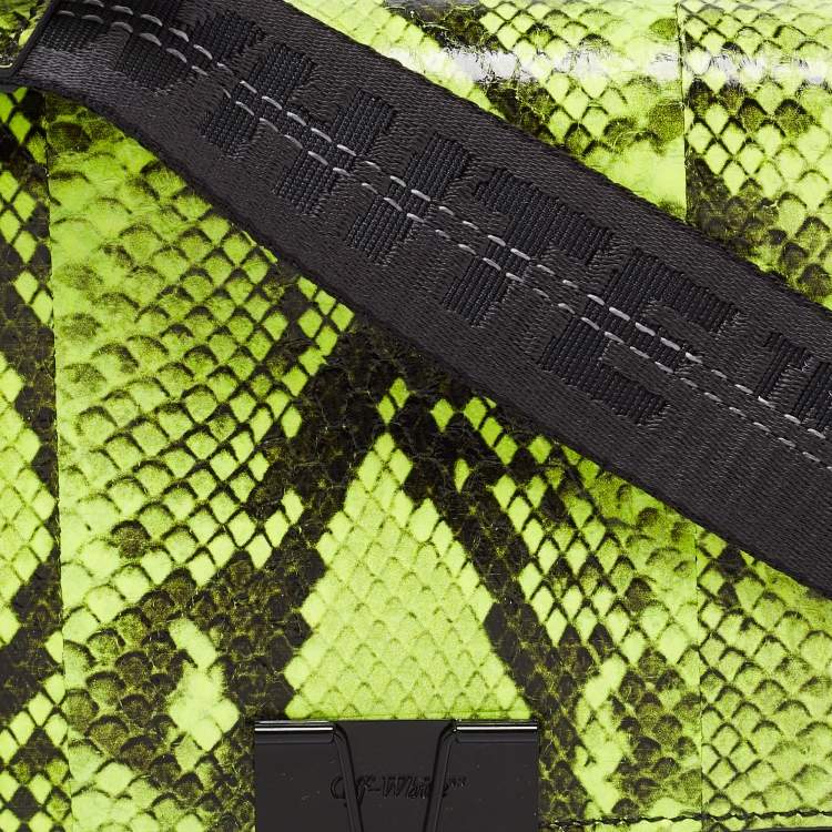 Pre Owned Off-White Green/Black Python Embossed Leather Small Binder Clip Flap Shoulder Bag