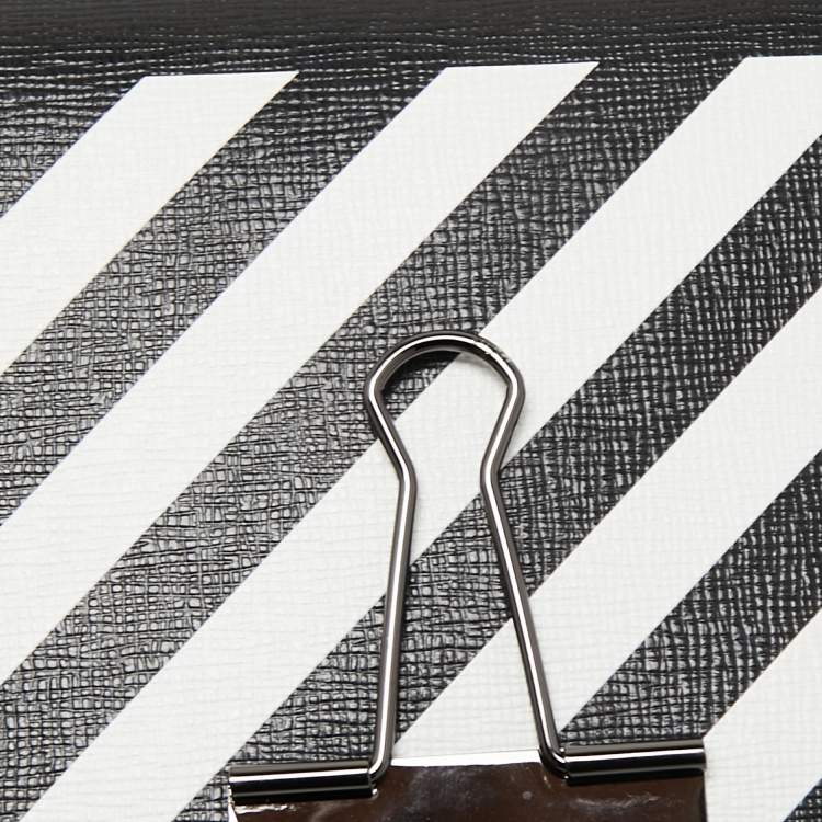 Pre Owned Off-White Black/White Diagonal Striped Leather Baby Flap Crossbody Bag