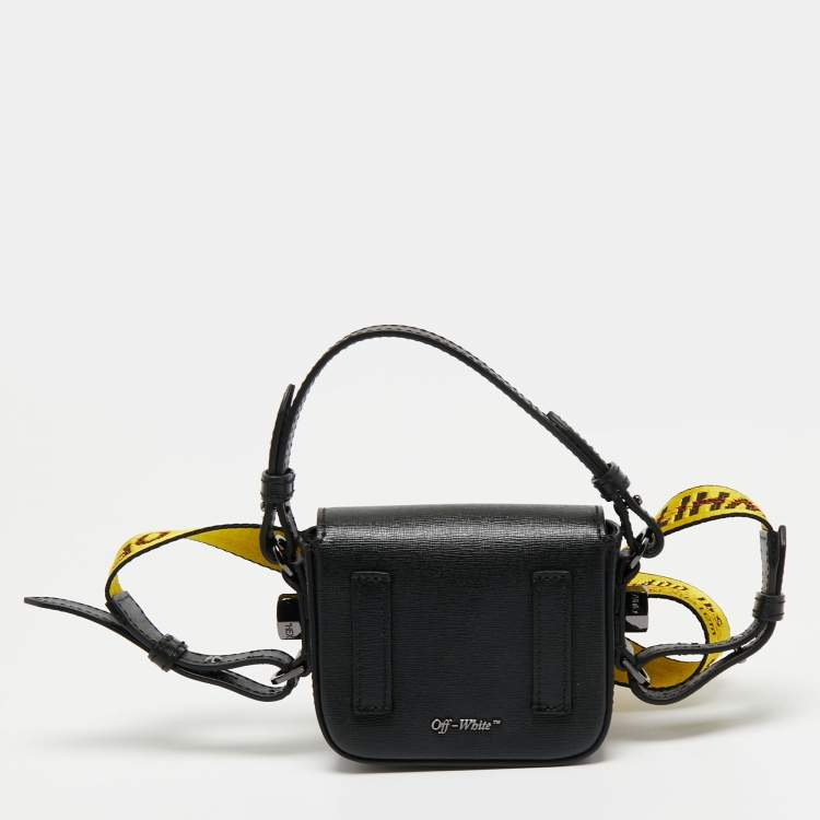 Pre Owned Off-White Black/White Diagonal Striped Leather Baby Flap Crossbody Bag