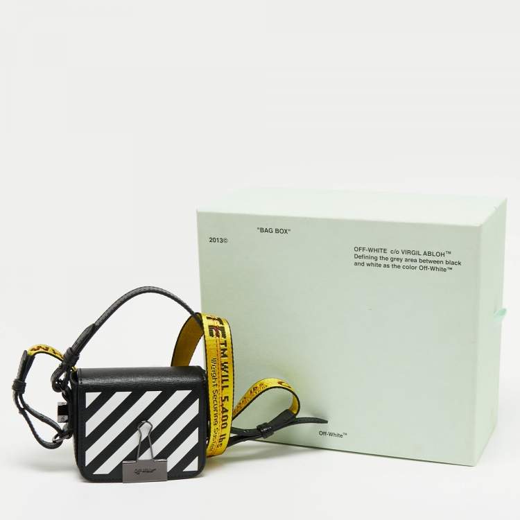 Pre Owned Off-White Black/White Diagonal Striped Leather Baby Flap Crossbody Bag