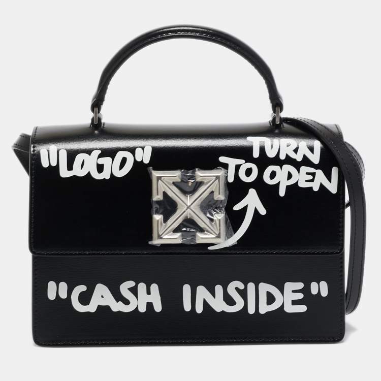 Off-White Black Leather Jitney Cash Inside Graffiti Top Handle