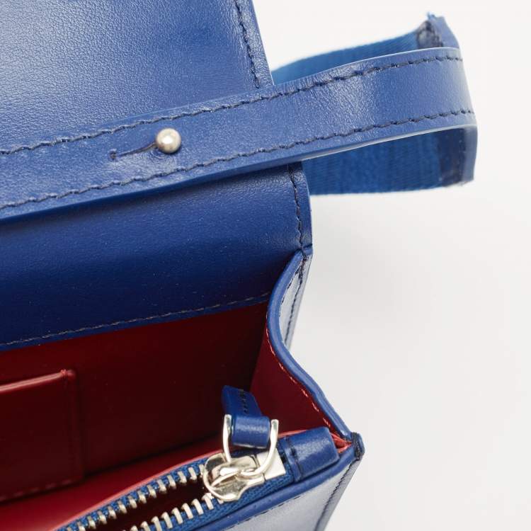 Pre Owned Off-White Blue Leather Jitney Flap Crossbody Bag