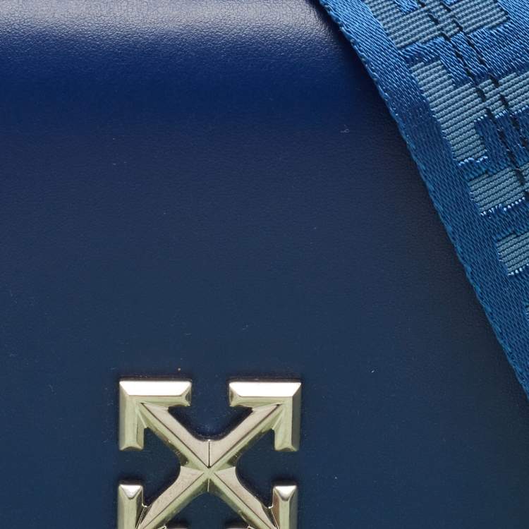 Pre Owned Off-White Blue Leather Jitney Flap Crossbody Bag