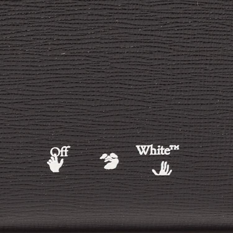 Pre Owned Off-White Black/White Diagonal Print Leather Binder Clip Compact Wallet