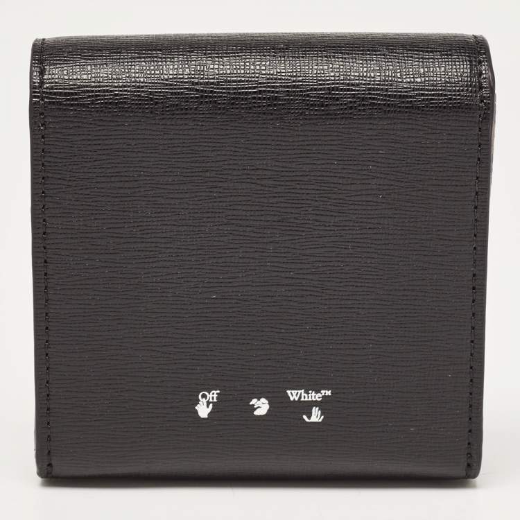 Pre Owned Off-White Black/White Diagonal Print Leather Binder Clip Compact Wallet