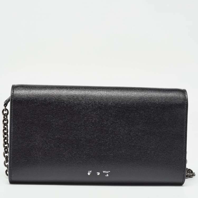 Pre Owned Off-White Black/White Diagonal Print Leather Binder Clip Wallet on Chain
