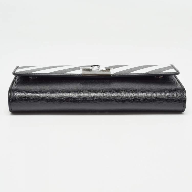 Pre Owned Off-White Black/White Diagonal Print Leather Binder Clip Wallet on Chain