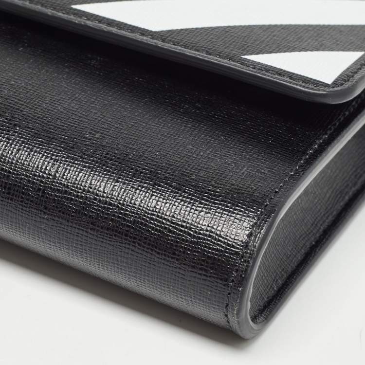 Pre Owned Off-White Black/White Diagonal Print Leather Binder Clip Wallet on Chain
