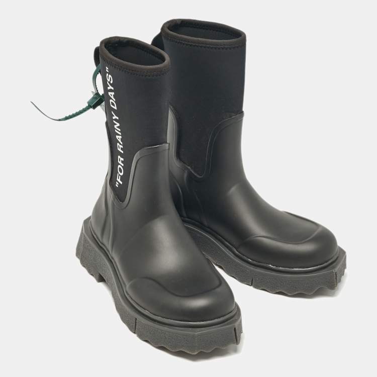 Pre Owned Off-White Black Neoprene and Rubber Ankle Length Boots Size 35