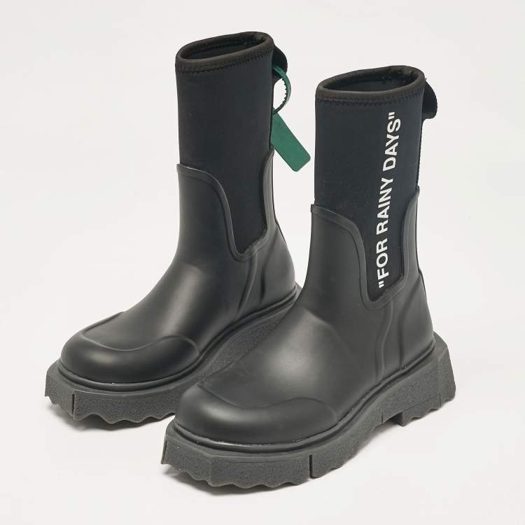 Pre Owned Off-White Black Neoprene and Rubber Ankle Length Boots Size 35