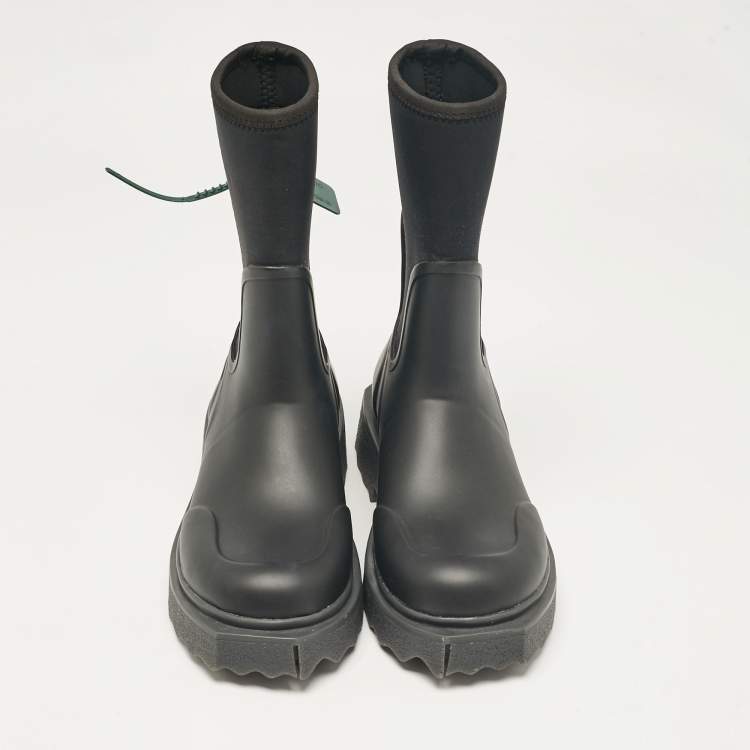 Pre Owned Off-White Black Neoprene and Rubber Ankle Length Boots Size 35