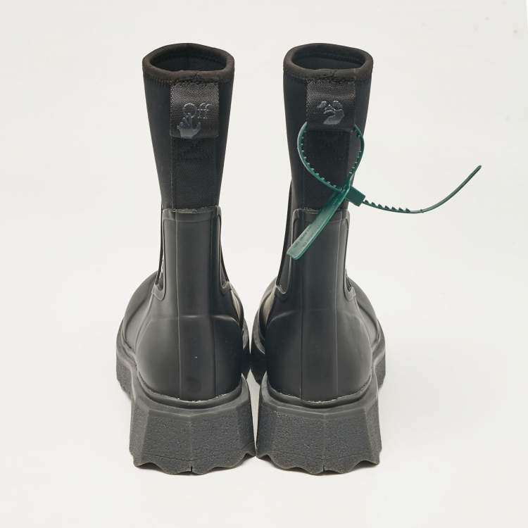 Pre Owned Off-White Black Neoprene and Rubber Ankle Length Boots Size 35