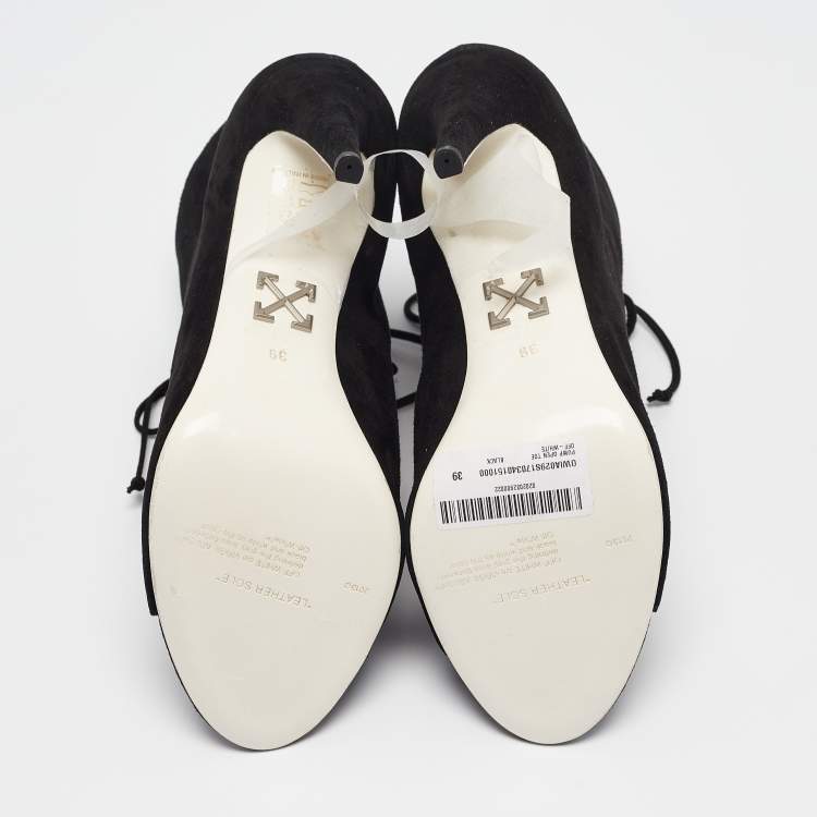 Pre Owned Off-White Black Suede Open Toe Lace Up Ankle Booties Size 39