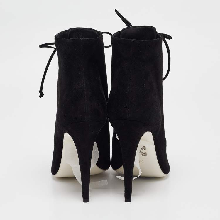 Pre Owned Off-White Black Suede Open Toe Lace Up Ankle Booties Size 39