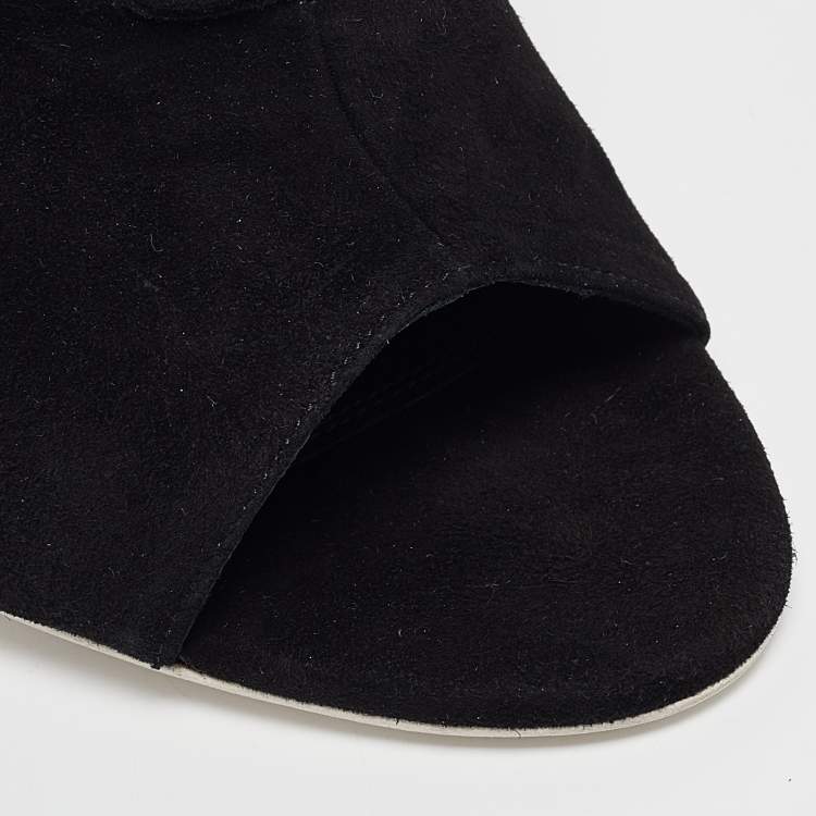 Pre Owned Off-White Black Suede Open Toe Lace Up Ankle Booties Size 39