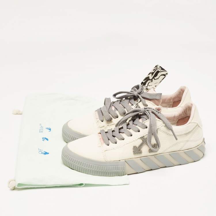 Pre Owned Off White Beige/Grey Canvas Vulcanized Low Top Sneakers Size 40