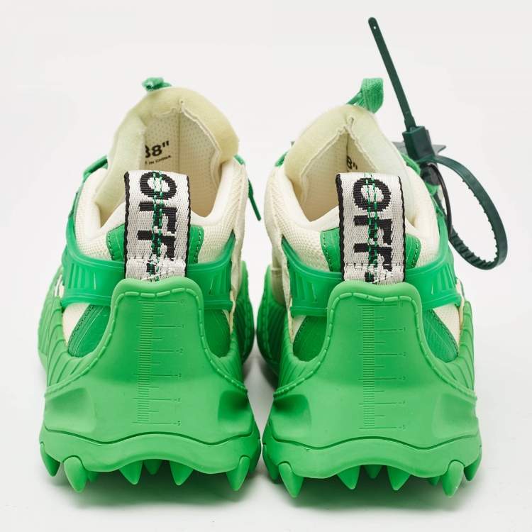 Pre Owned Off-White Cream/Green Leather and Mesh Odsy 1000 Lace Up Sneakers Size 38