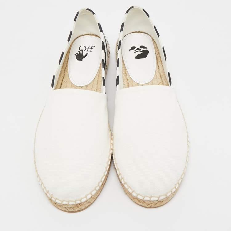 Pre Owned Off-White White/Black Canvas Slip On Espadrille Flats Size 39