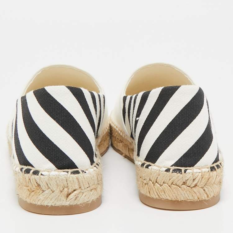 Pre Owned Off-White White/Black Canvas Slip On Espadrille Flats Size 39