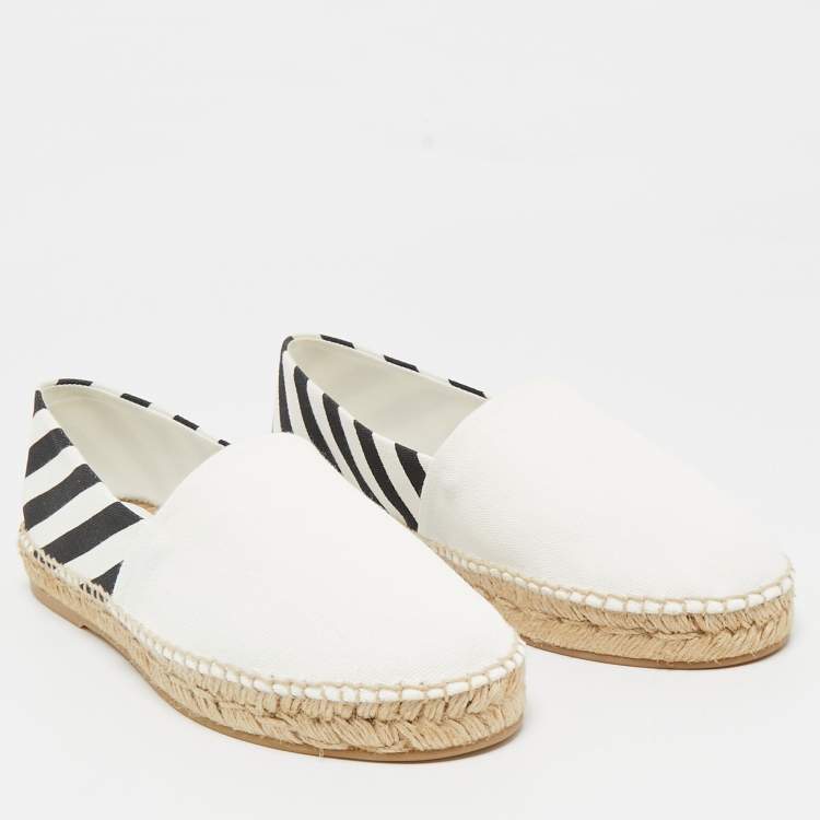 Pre Owned Off-White White/Black Canvas Slip On Espadrille Flats Size 39