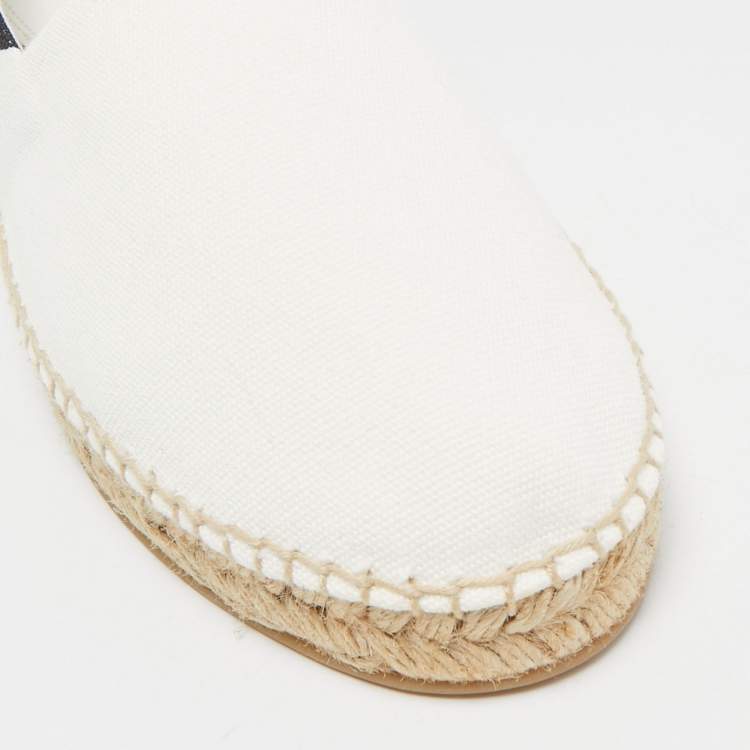 Pre Owned Off-White White/Black Canvas Slip On Espadrille Flats Size 39