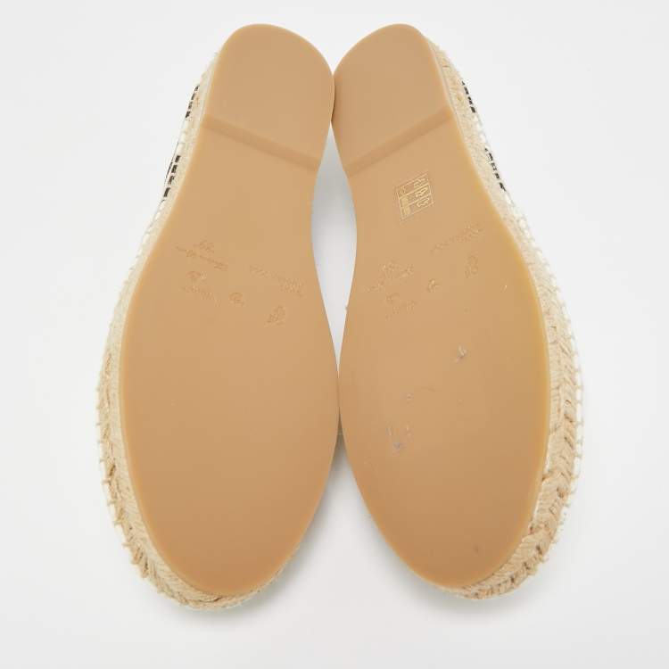 Pre Owned Off-White White/Black Canvas Slip On Espadrille Flats Size 39
