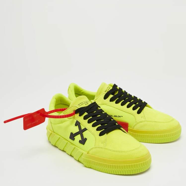 Pre Owned Off White Neon Yellow Canvas and Suede Vulcanized Low Top Sneakers Size 39