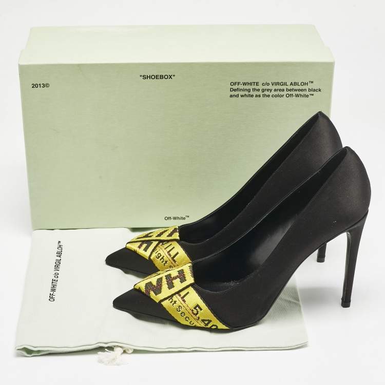 Pre Owned Off-White Black/Yellow Satin Commercial Bow Pumps Size 40