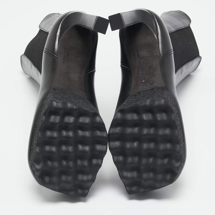 Pre Owned Off-White Black Leather Sponge Chelsea Heeled Ankle Length Boots Size 36