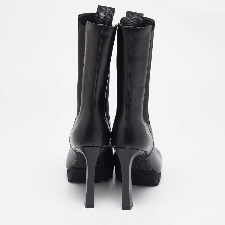 Pre Owned Off-White Black Leather Sponge Chelsea Heeled Ankle Length Boots Size 36