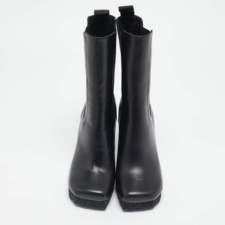 Pre Owned Off-White Black Leather Sponge Chelsea Heeled Ankle Length Boots Size 36