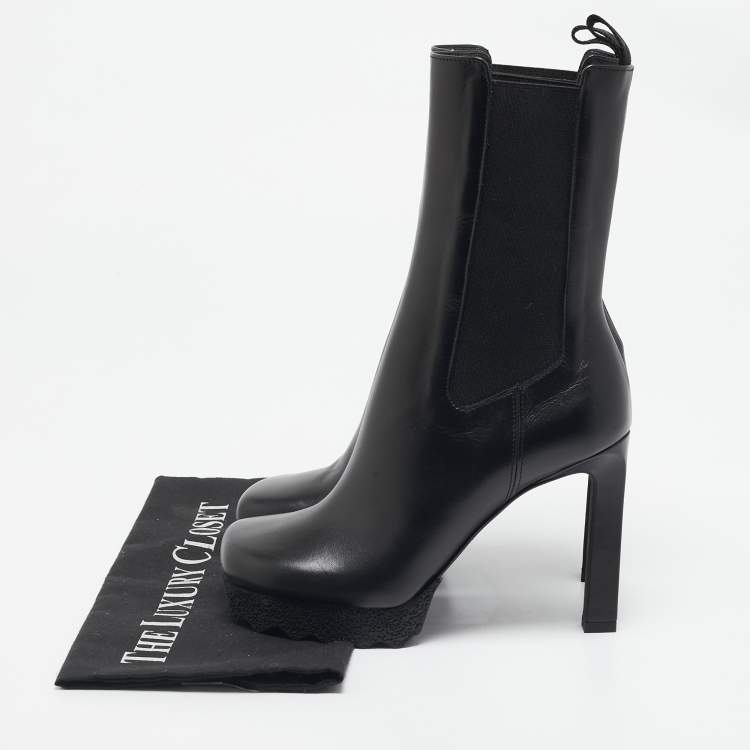 Pre Owned Off-White Black Leather Sponge Chelsea Heeled Ankle Length Boots Size 36