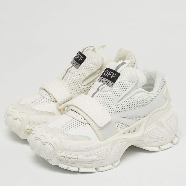 Pre Owned Off-White White Perforated Leather and Mesh Glove Sneakers Size 39