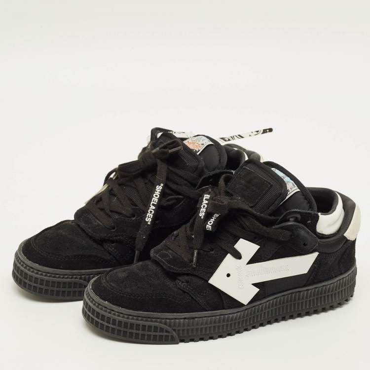 Pre Owned Off-White Floating Arrow Size 36 Black Fabric and Suede Lace Up Sneakers