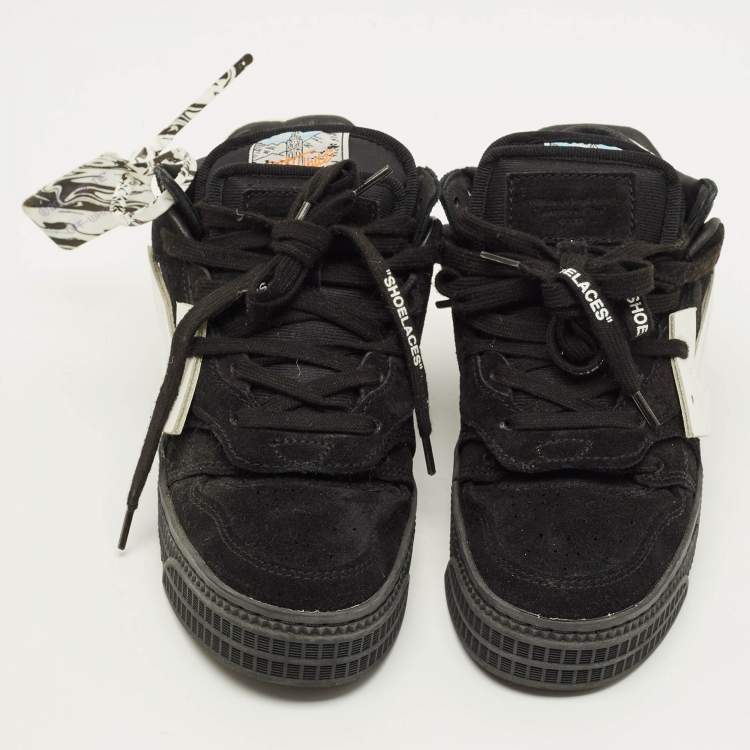 Pre Owned Off-White Floating Arrow Size 36 Black Fabric and Suede Lace Up Sneakers